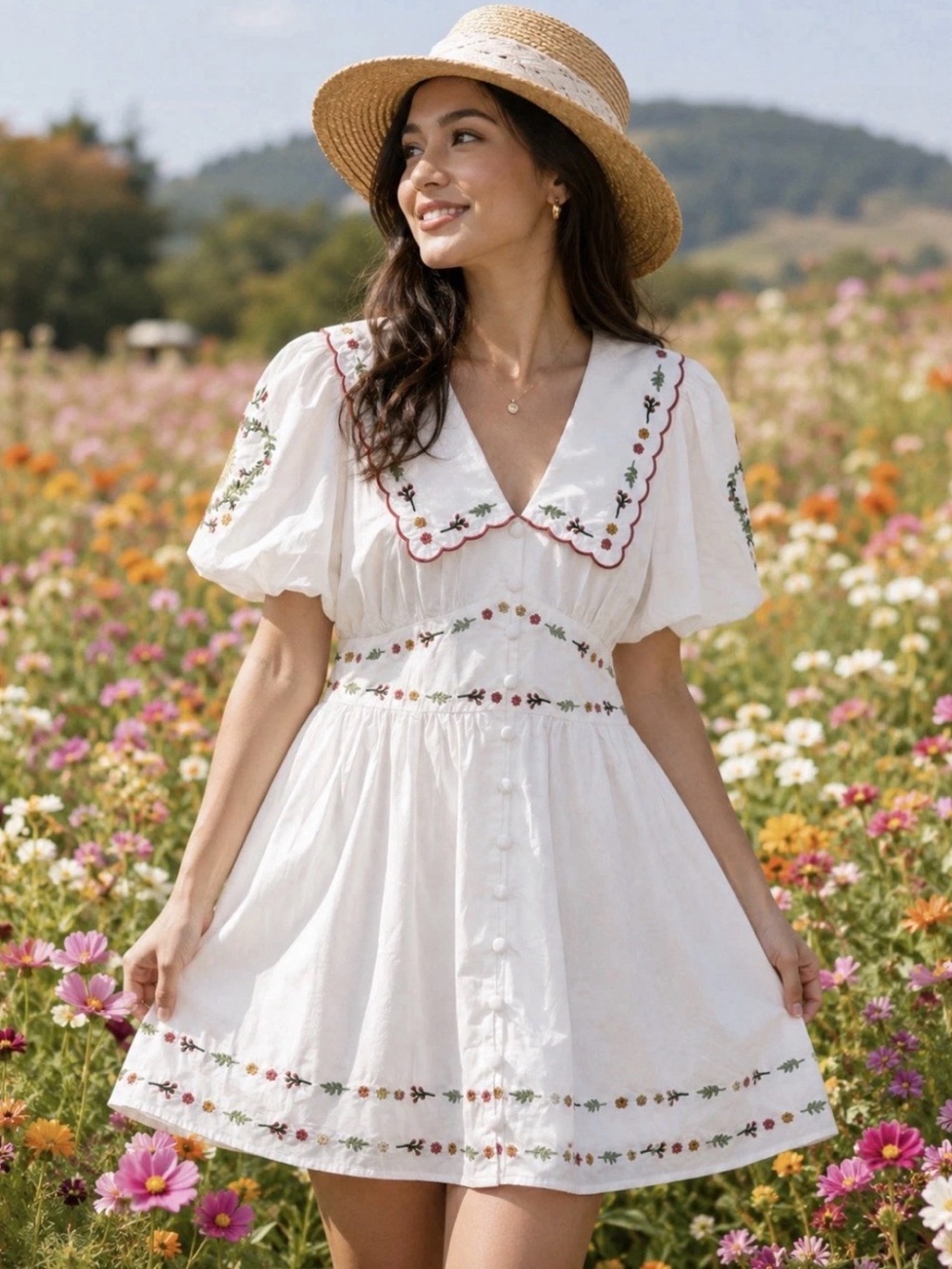 Caroline Constas Floral
Embroidered White Mini Dress Sz 10
Scalloped Collar NWT